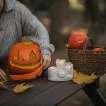 pumpkin on brown wooden table